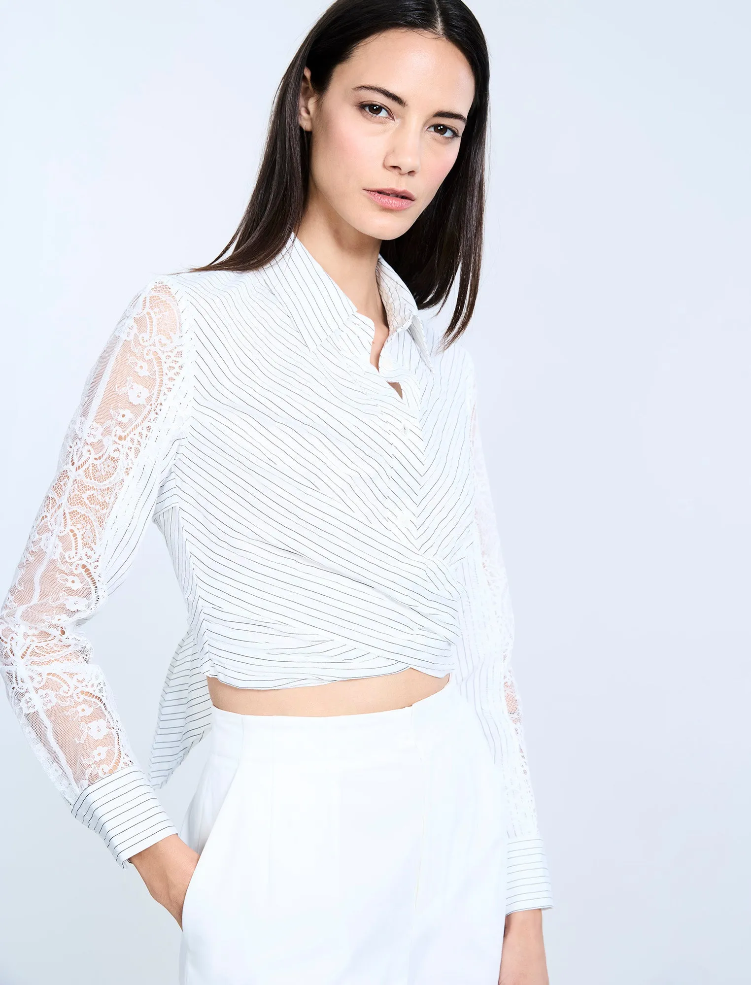 Lace Stripe Tie Back Top