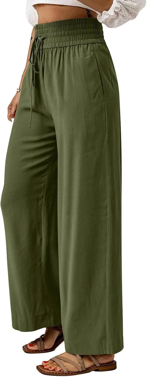LCMTWX Flowy Pants for Women Solid Cotton and Pants with Pocket Long Pants with Pockets Pull On Pants for Women Womans