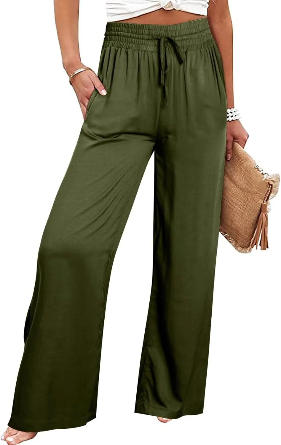 LCMTWX Flowy Pants for Women Solid Cotton and Pants with Pocket Long Pants with Pockets Pull On Pants for Women Womans
