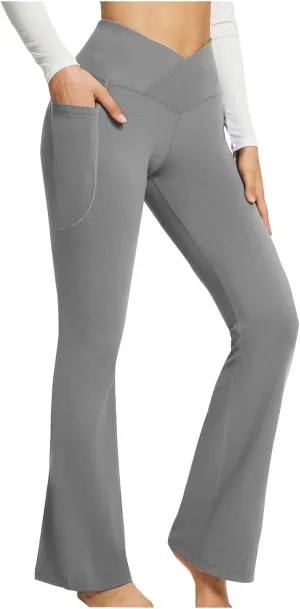 Leggings For Women Butt Lift Flare Wide Leg Workout Yoga Pants High Waist Seamless Running Bell Bottom Gym Trousers
