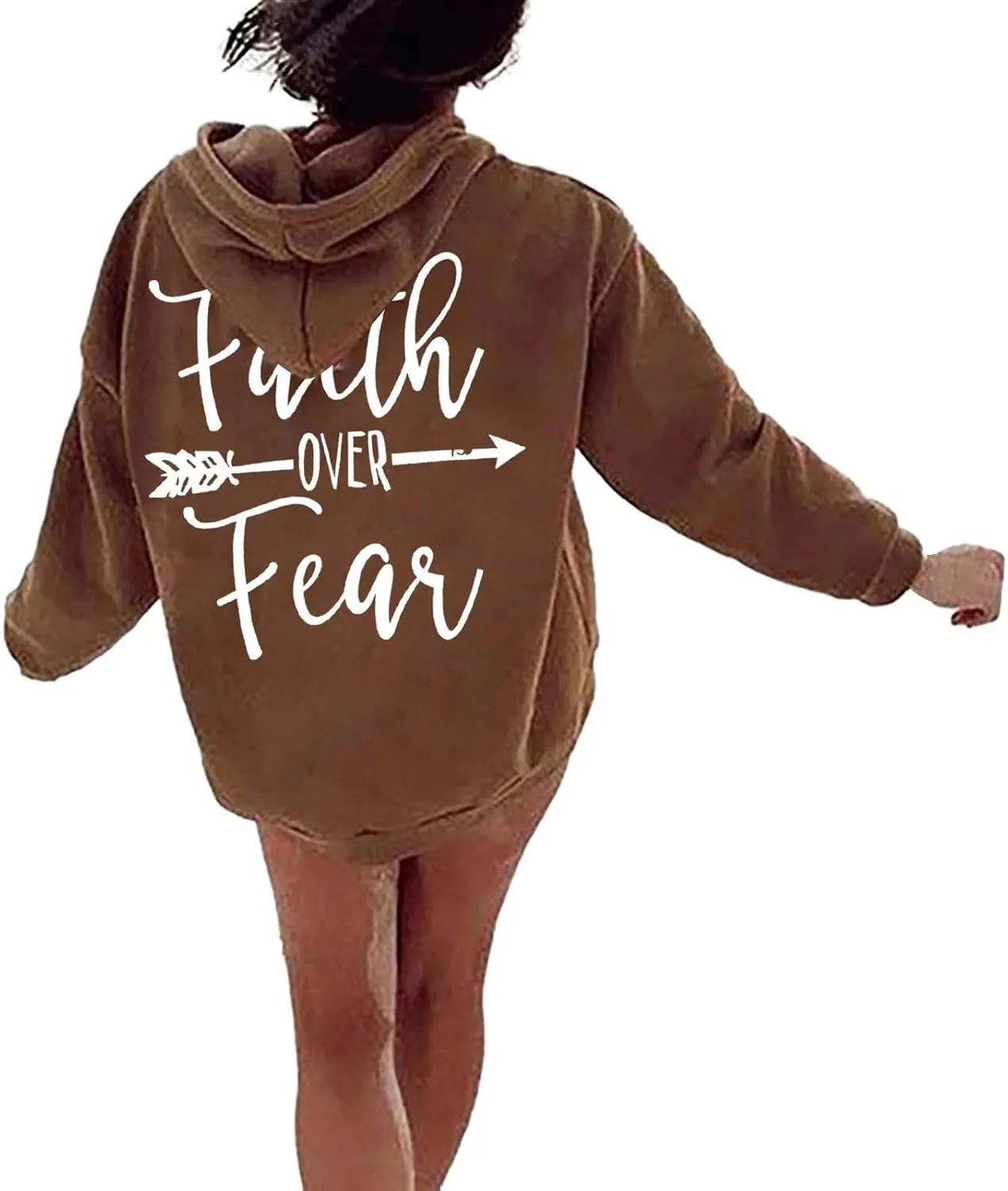 Letter Graphic Hoodie for Women Oversized Long Sleeves Sweatshirt Faith Over Fear Sweater Fall Clothes with Pocket