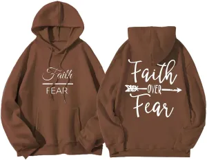 Letter Graphic Hoodie for Women Oversized Long Sleeves Sweatshirt Faith Over Fear Sweater Fall Clothes with Pocket