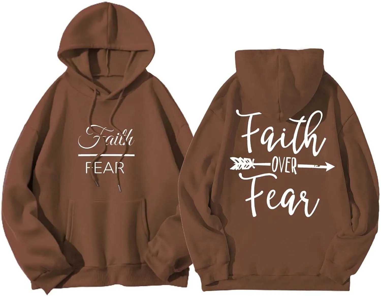 Letter Graphic Hoodie for Women Oversized Long Sleeves Sweatshirt Faith Over Fear Sweater Fall Clothes with Pocket