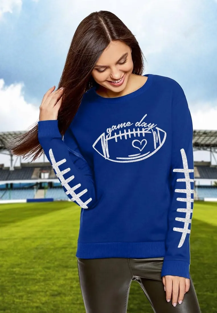 LHBNK Game Day Sweatshirts for Women Football Sweatshirts Funny Football Graphic Crewneck Long Sleeve Pullover Tops