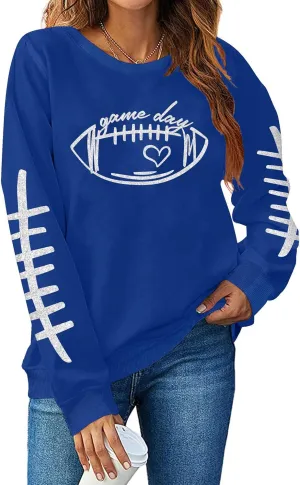 LHBNK Game Day Sweatshirts for Women Football Sweatshirts Funny Football Graphic Crewneck Long Sleeve Pullover Tops