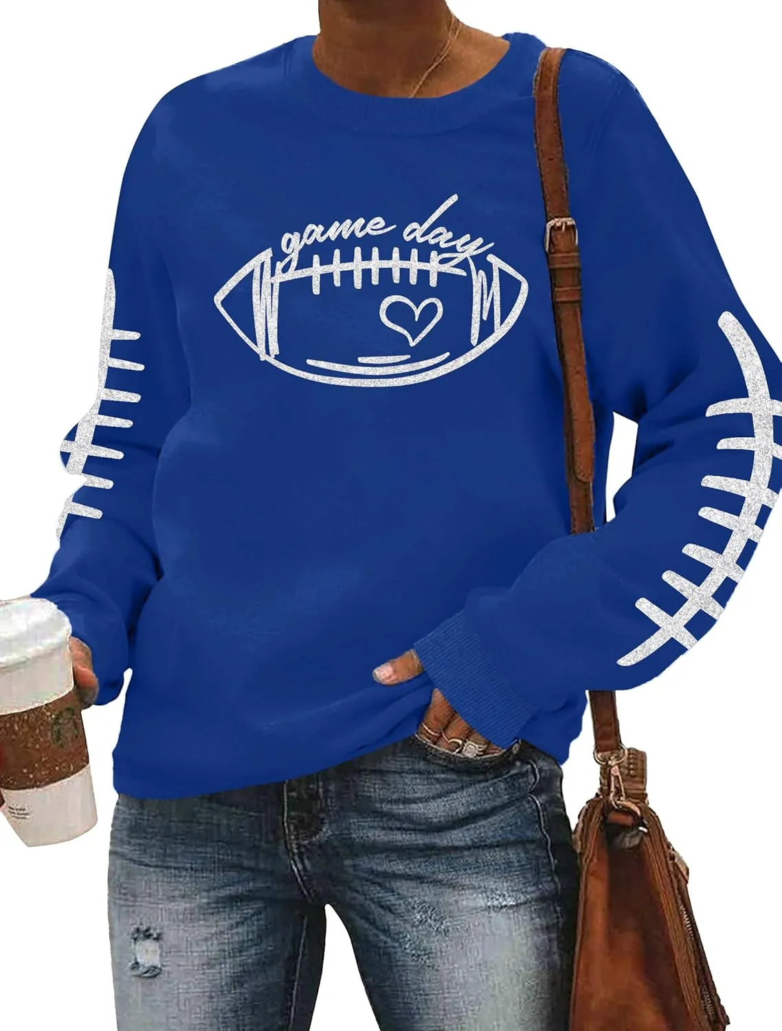LHBNK Game Day Sweatshirts for Women Football Sweatshirts Funny Football Graphic Crewneck Long Sleeve Pullover Tops