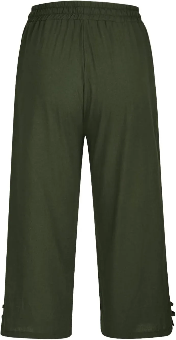Linen Capri Pants Women Summer 2025 Drawstring High Waist Lounge Pant Wide Leg Beach Resort Wear Cropped Trousers
