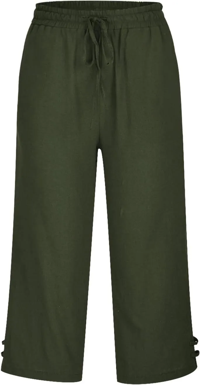 Linen Capri Pants Women Summer 2025 Drawstring High Waist Lounge Pant Wide Leg Beach Resort Wear Cropped Trousers