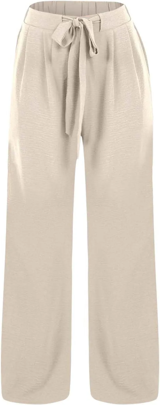 Linen Pants for Women 2025 Summer High Waisted Wide Leg Palazzo Pants Casual Loose Flowy Beach Trousers with Pockets