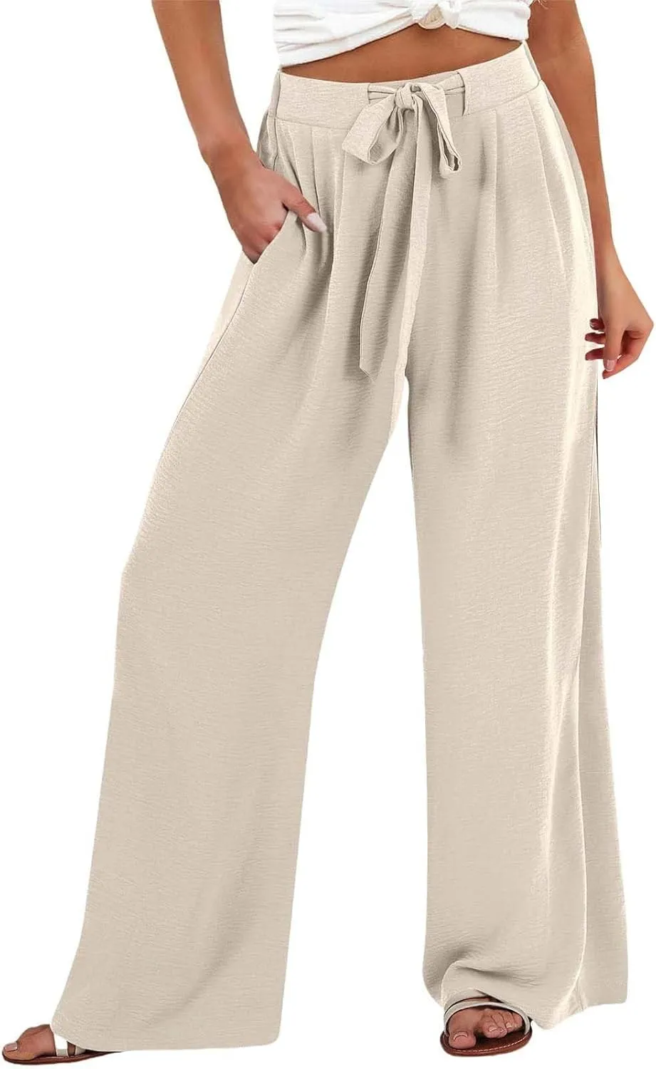 Linen Pants for Women 2025 Summer High Waisted Wide Leg Palazzo Pants Casual Loose Flowy Beach Trousers with Pockets