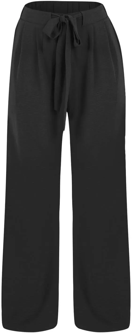 Linen Pants for Women 2025 Summer High Waisted Wide Leg Palazzo with Pockets Casual Loose Fit Flowy Beach Trousers