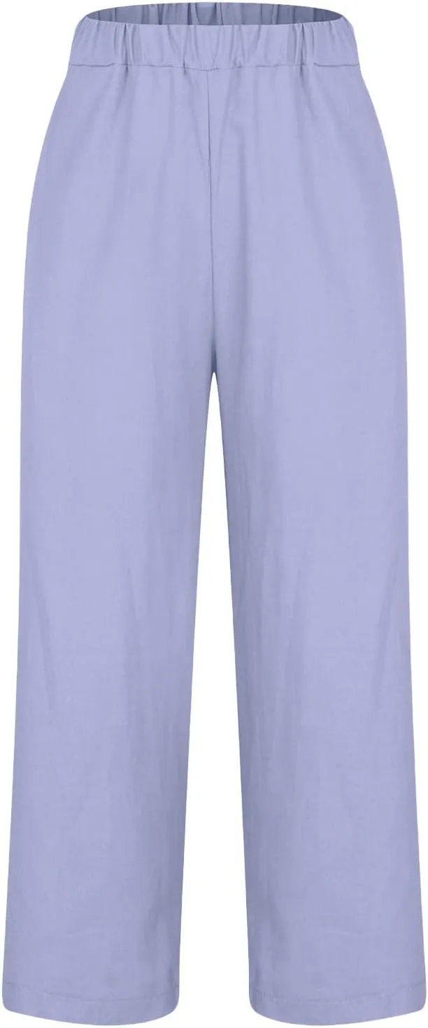Linen Pants for Women Summer Beach Casual Wide Leg Pants Loose Fit High Waisted Long Trousers with Pockets 2025