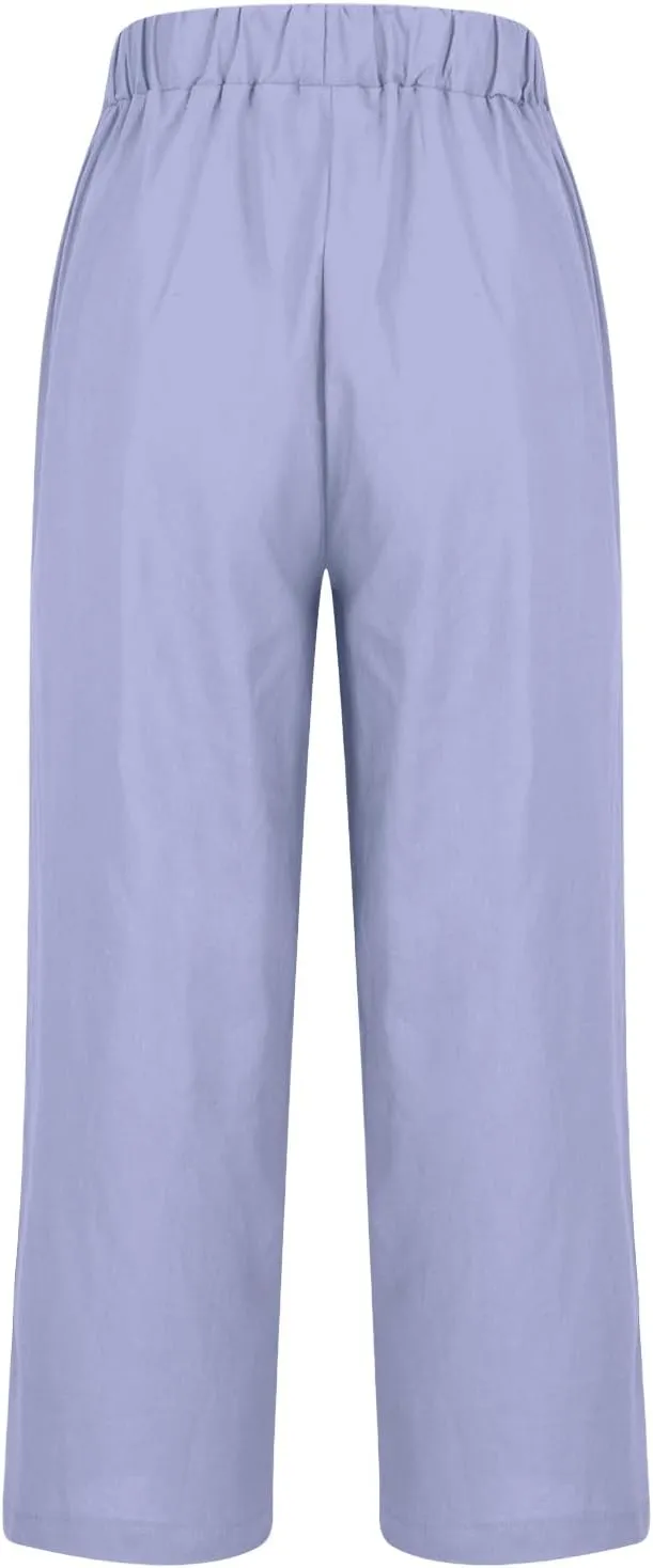 Linen Pants for Women Summer Beach Casual Wide Leg Pants Loose Fit High Waisted Long Trousers with Pockets 2025