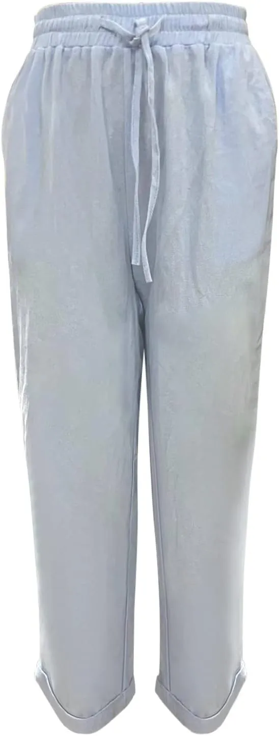 Linen Pants for Women Summer Lightweight High Waist Baggy Pants Loose Fit Comfy Straight Leg Trouser with Pockets