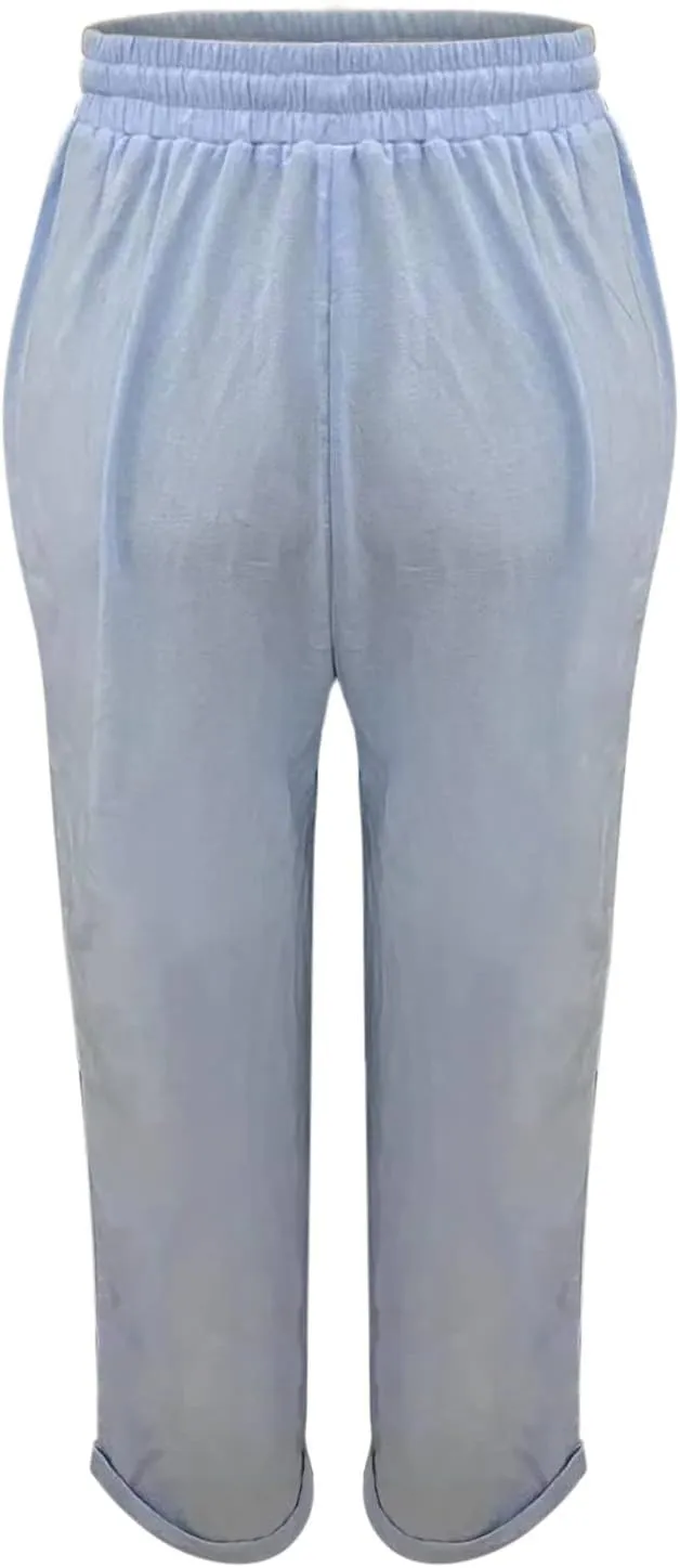 Linen Pants for Women Summer Lightweight High Waist Baggy Pants Loose Fit Comfy Straight Leg Trouser with Pockets