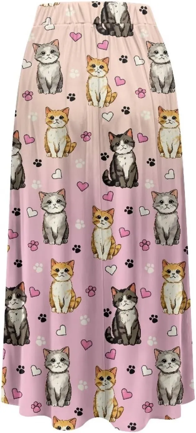 Long Skirts for Women with 2 Side Pockets A-Line Maxi Length Skirt Elastic Waistband S to 2XL Floral Printed Summer