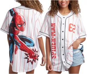 Marvel Womens Baseball Jersey - Spiderman Novelty Fashion Baseball Shirt - Spidey Jersey for Women (Sizes: S-XL)