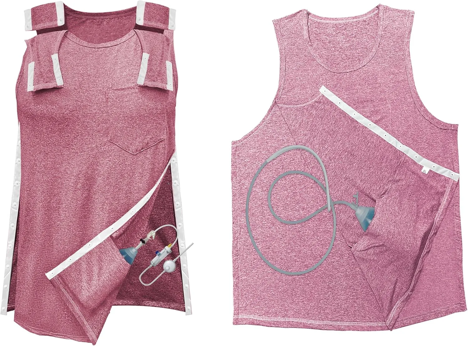 Mastectomy Recovery Tank Top with Drain Pockets Unisex Post Shoulder Surgery Shirts Full Snap Rotator Cuff Recovery Clothing