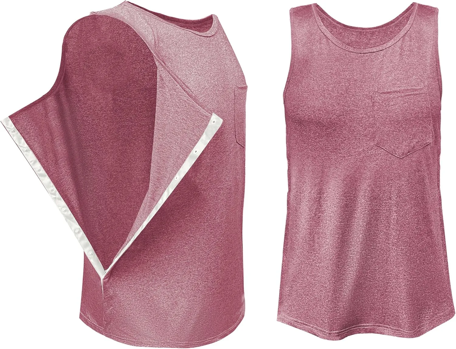 Mastectomy Recovery Tank Top with Drain Pockets Unisex Post Shoulder Surgery Shirts Full Snap Rotator Cuff Recovery Clothing
