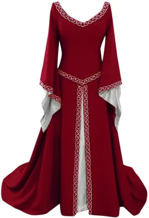 Medieval Dress for Women V-Neck Floor Length Dresses Sexy Gothic Maxi Dress Vintage Renaissance Halloween Costumes
