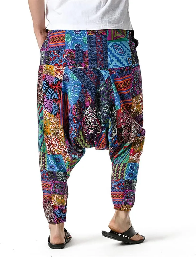 Men's African Print Harem Pants Bohoyoga Drop Crotch Jogging Sweatpants Hip Hop Trousers