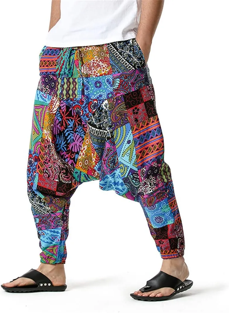 Men's African Print Harem Pants Bohoyoga Drop Crotch Jogging Sweatpants Hip Hop Trousers