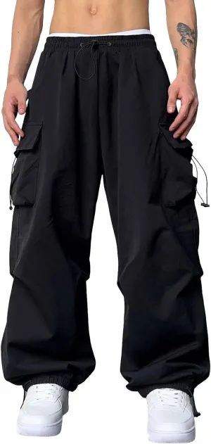 Mens Baggy Cargo Pants Parachute Pants Causal Loose Fit Joggers Trendy Harem Pants Hip Hop Streetwear with Pockets
