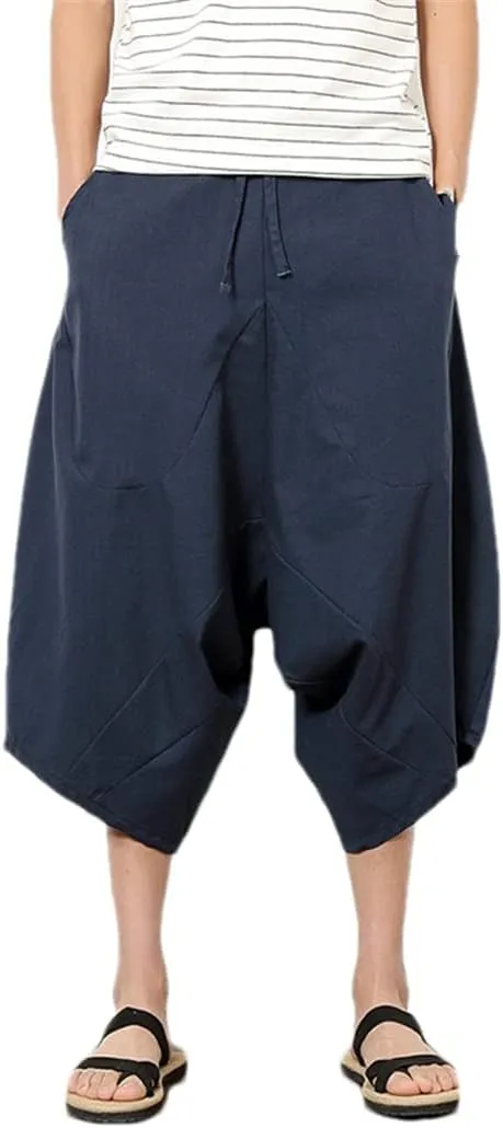 Men's Baggy Pants Crotch Hip Hop Bloomers Pants Men's Calf-Length Harem Pants Streetwear