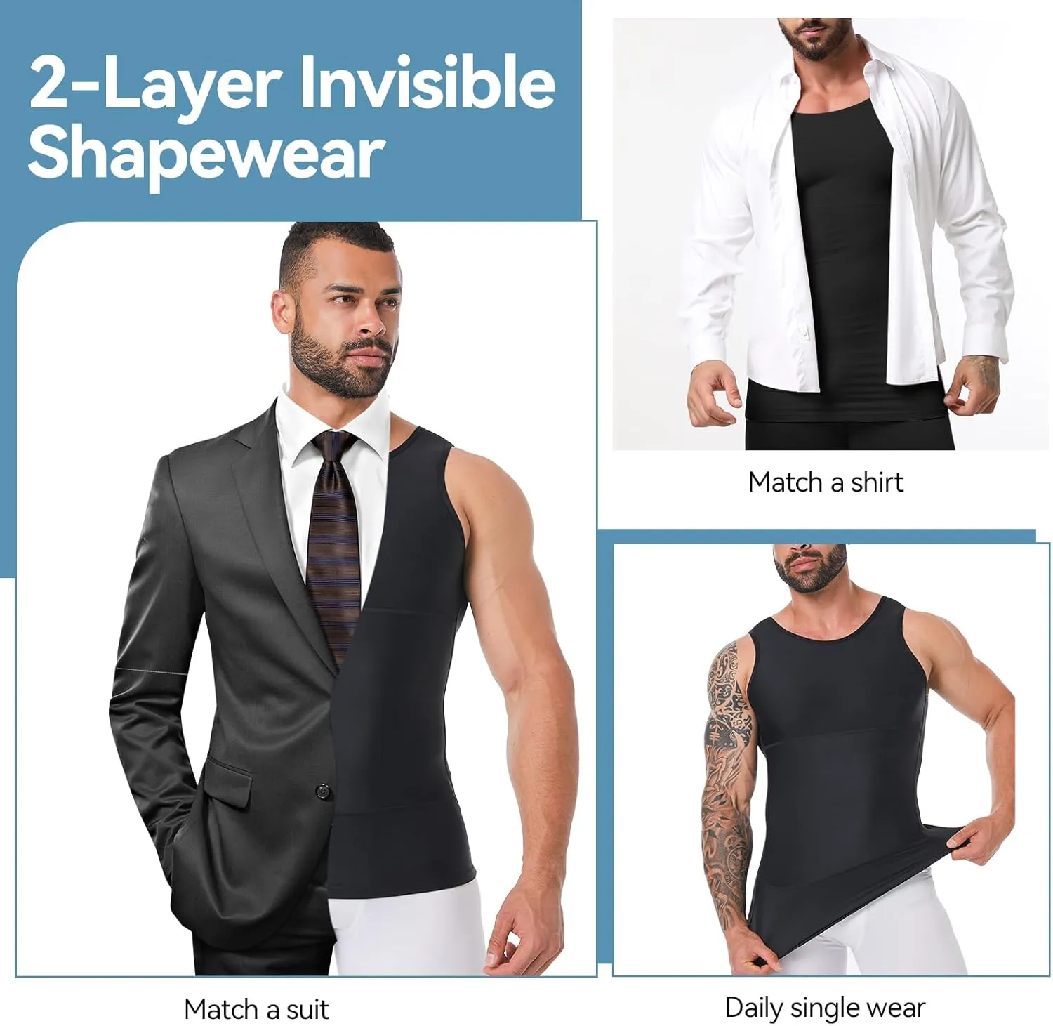 Mens Body Shaper, Compression Shapewear Vest Slimming Undershirt Tank Top, Tummy Control Chest, Hide Gynecomastia