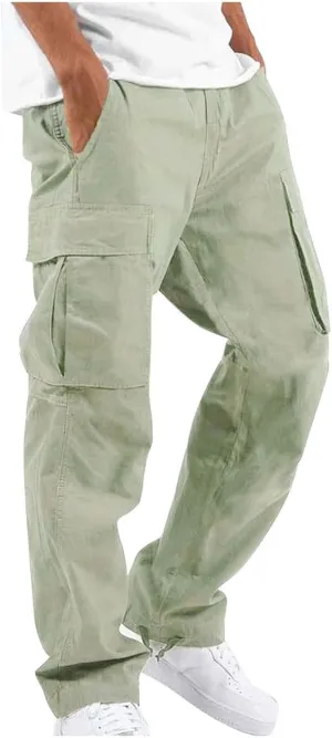 Mens Cargo Pants with Pockets Open Bottom Lightweight Baggy Jogger Cargo Sweatpants Casual Gym Athletic Sweat Pants