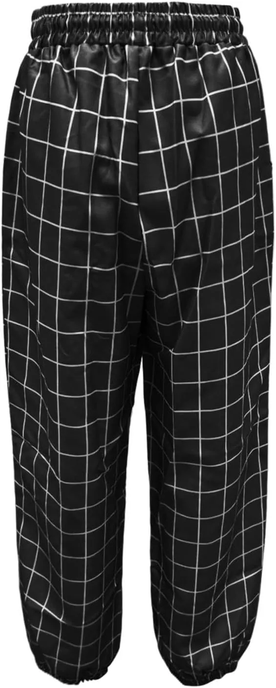 Men's Casual Plaid Pants Drawstring Stretch Dress Pants Slim Fit Skinny Chinos Tapered Business Casual Cinch Pants