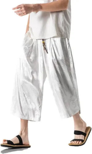 Men's Causal Baggy Pants Draped Harem Pants Wide Leg Calf-Length Trousers Jogging Pantalon