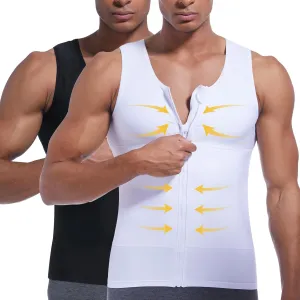 Mens Compression Zipper Vest,Gynecomastia Tummy Control Shirt,Back Support Shapewear Slimming Undershirt
