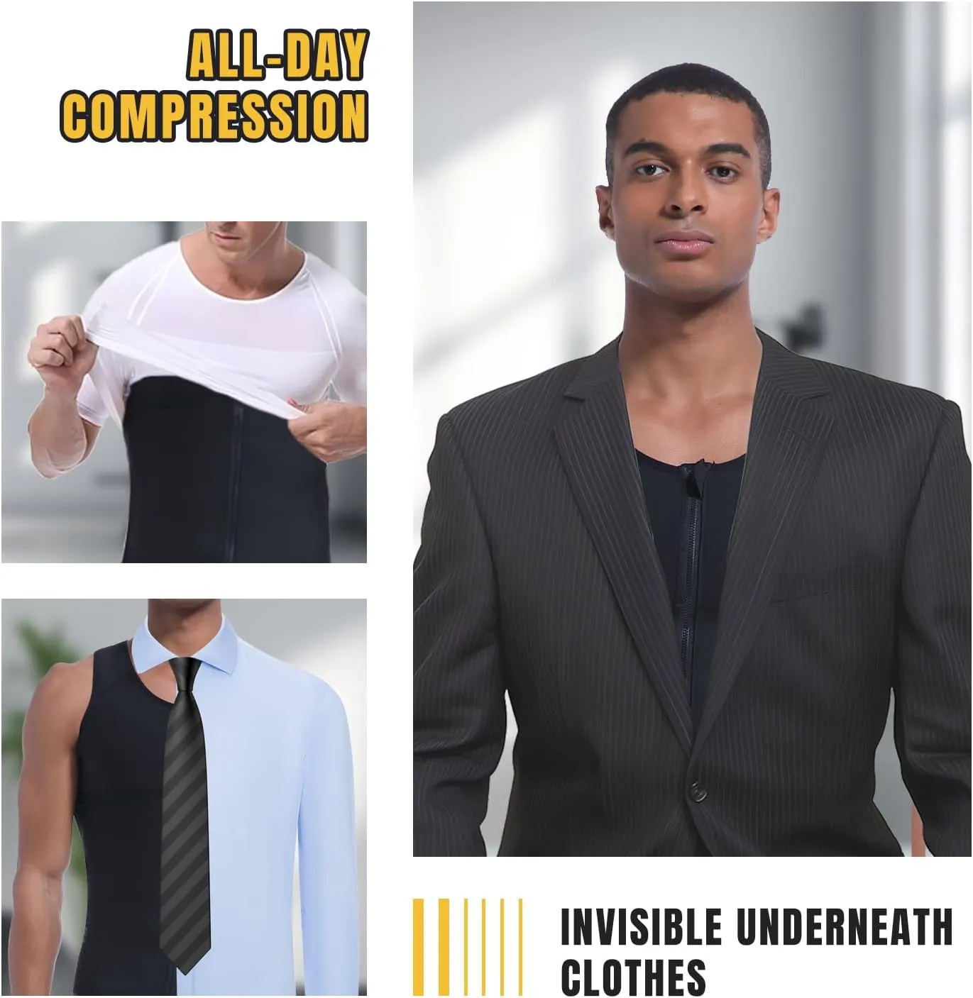 Mens Compression Zipper Vest,Gynecomastia Tummy Control Shirt,Back Support Shapewear Slimming Undershirt