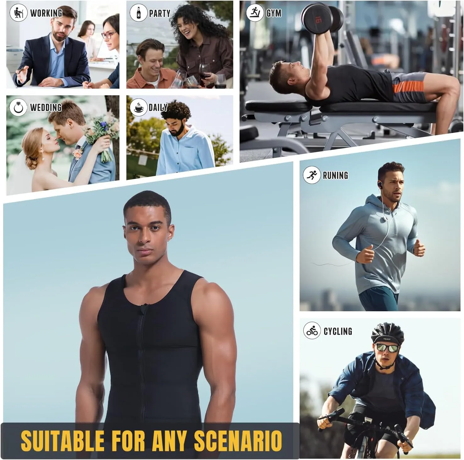 Mens Compression Zipper Vest,Gynecomastia Tummy Control Shirt,Back Support Shapewear Slimming Undershirt
