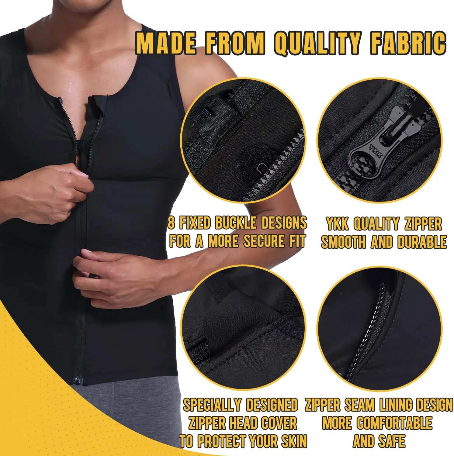Mens Compression Zipper Vest,Gynecomastia Tummy Control Shirt,Back Support Shapewear Slimming Undershirt