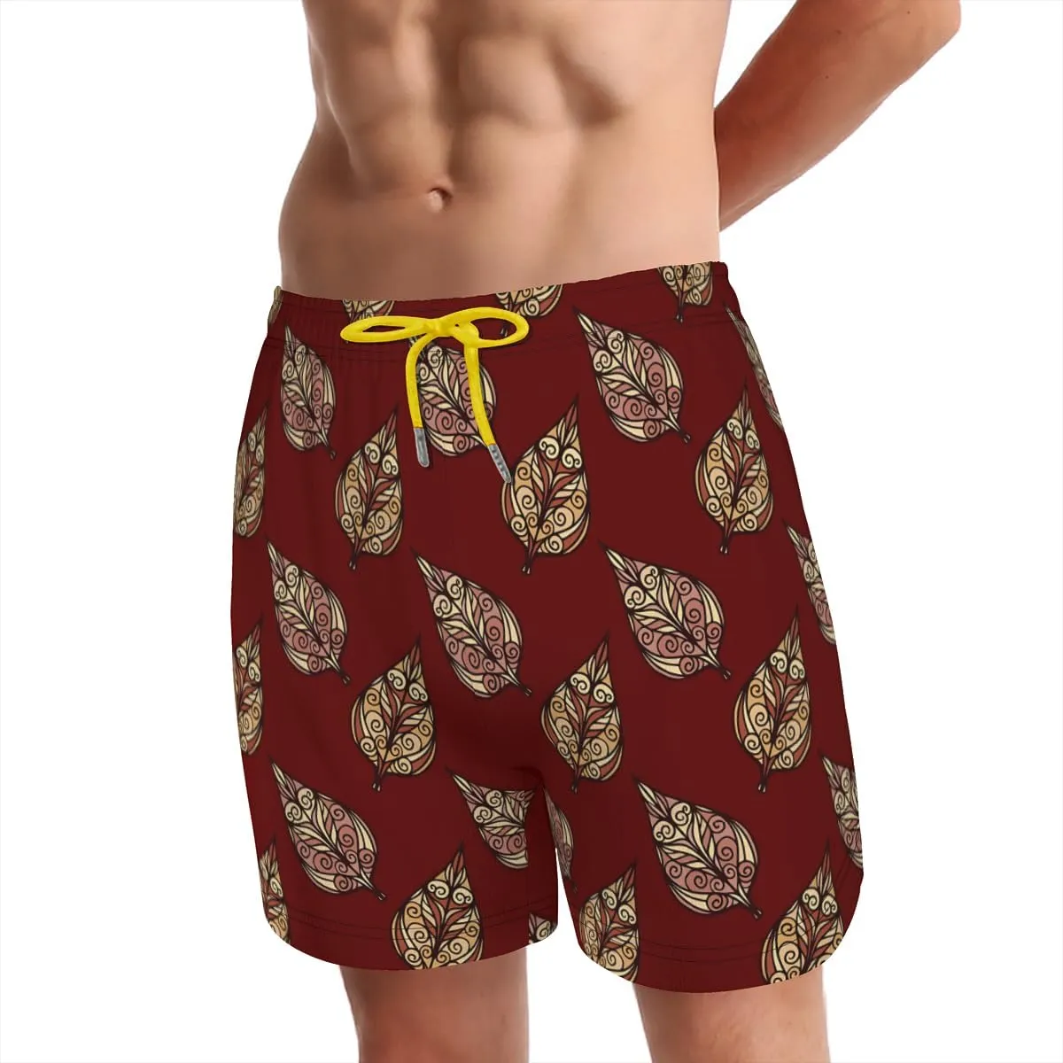 Men's Cruise Vacation Trunks Silk Tree Leaf Patterned Swim Trunks Travel-Friendly Quick-Packing Lightweight Easy