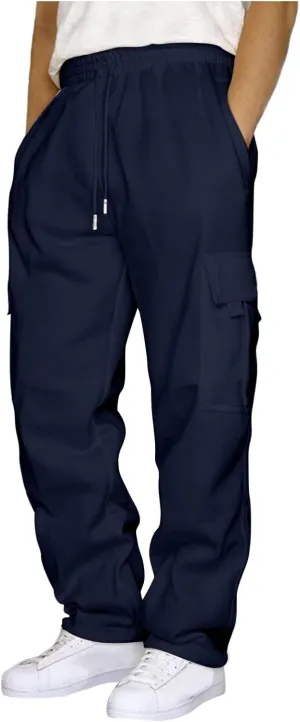 Men's Flap Pocket Side Solid Cargo Pants Mens Super Skinny Stretch Trousers Fleece Lined Joggers Mens Fashion Clothes for Men