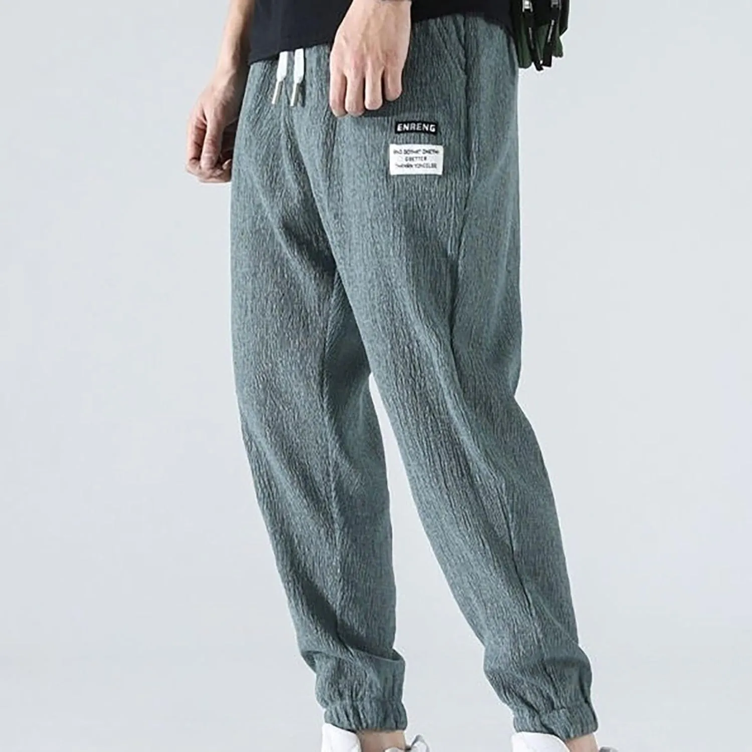 Men's Harem Drawstring Pants Japanese Casual Elastic Waist Baggy Trouser Hippie Yoga Pants with Pocket