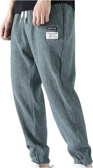 Men's Harem Drawstring Pants Japanese Casual Elastic Waist Baggy Trouser Hippie Yoga Pants with Pocket