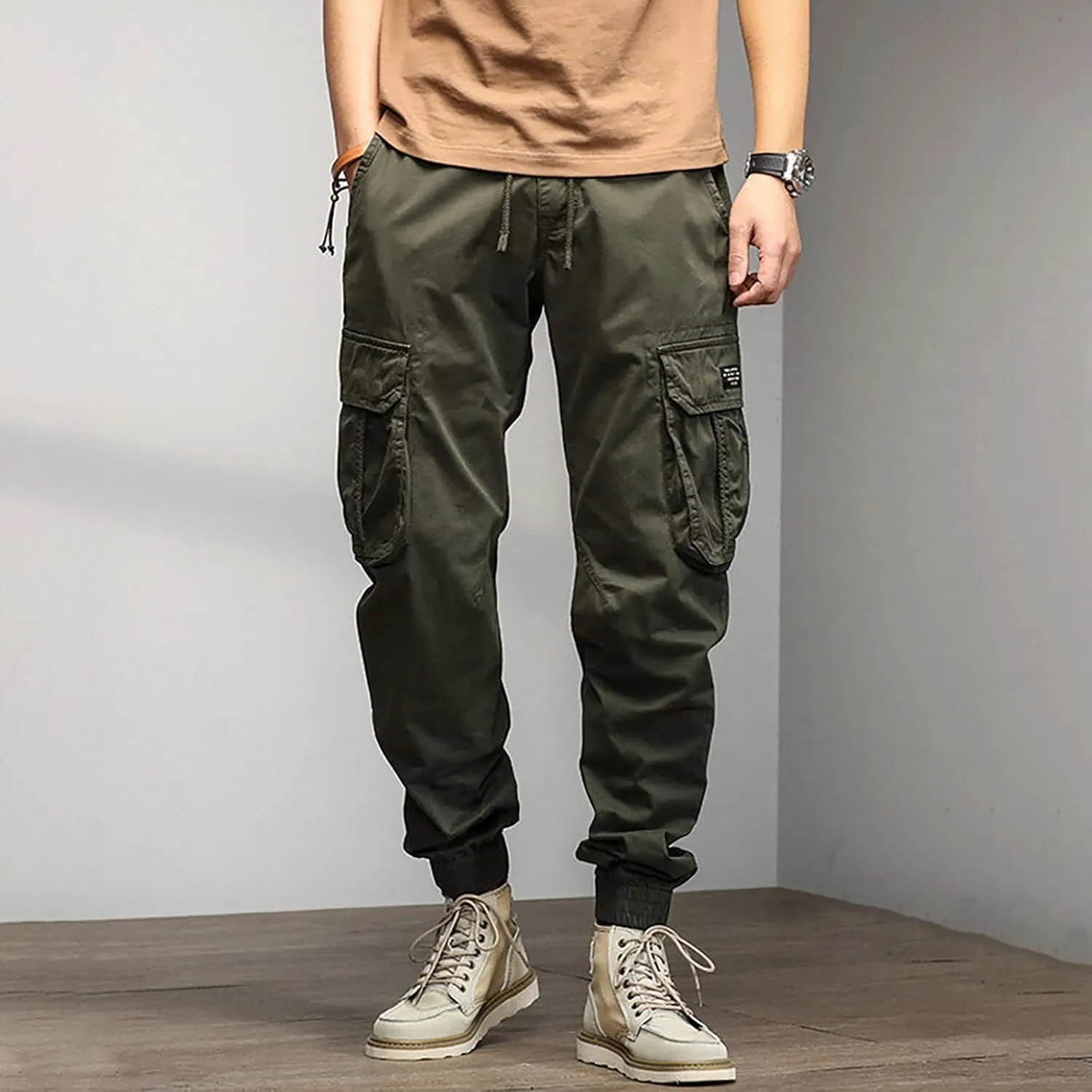 Men's Harem Pants Fashion Tactical Outdoor Active Workout Jogger Pants Drawstring Waist Hiking Work Pants Mens Cargos