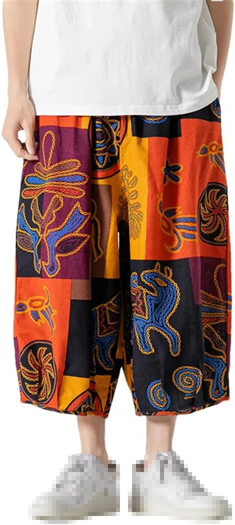 Men's Harem Pants Harajuku Wide Leg Straight Casual Trousers Male Loose Vintage Linen Sweatpants