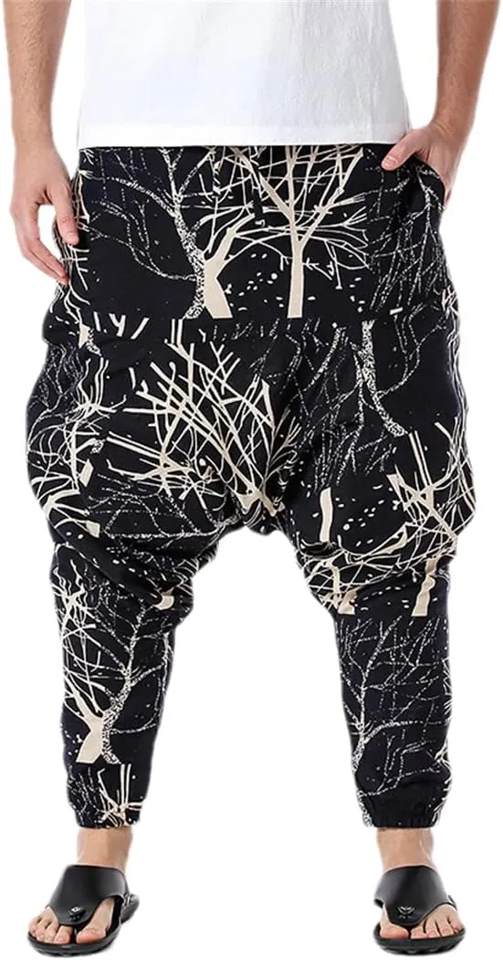Men's Hippie Baggy Boho Yoga Harem Pants African Pattern Print Sweatpants Casual Hip Hop Pant