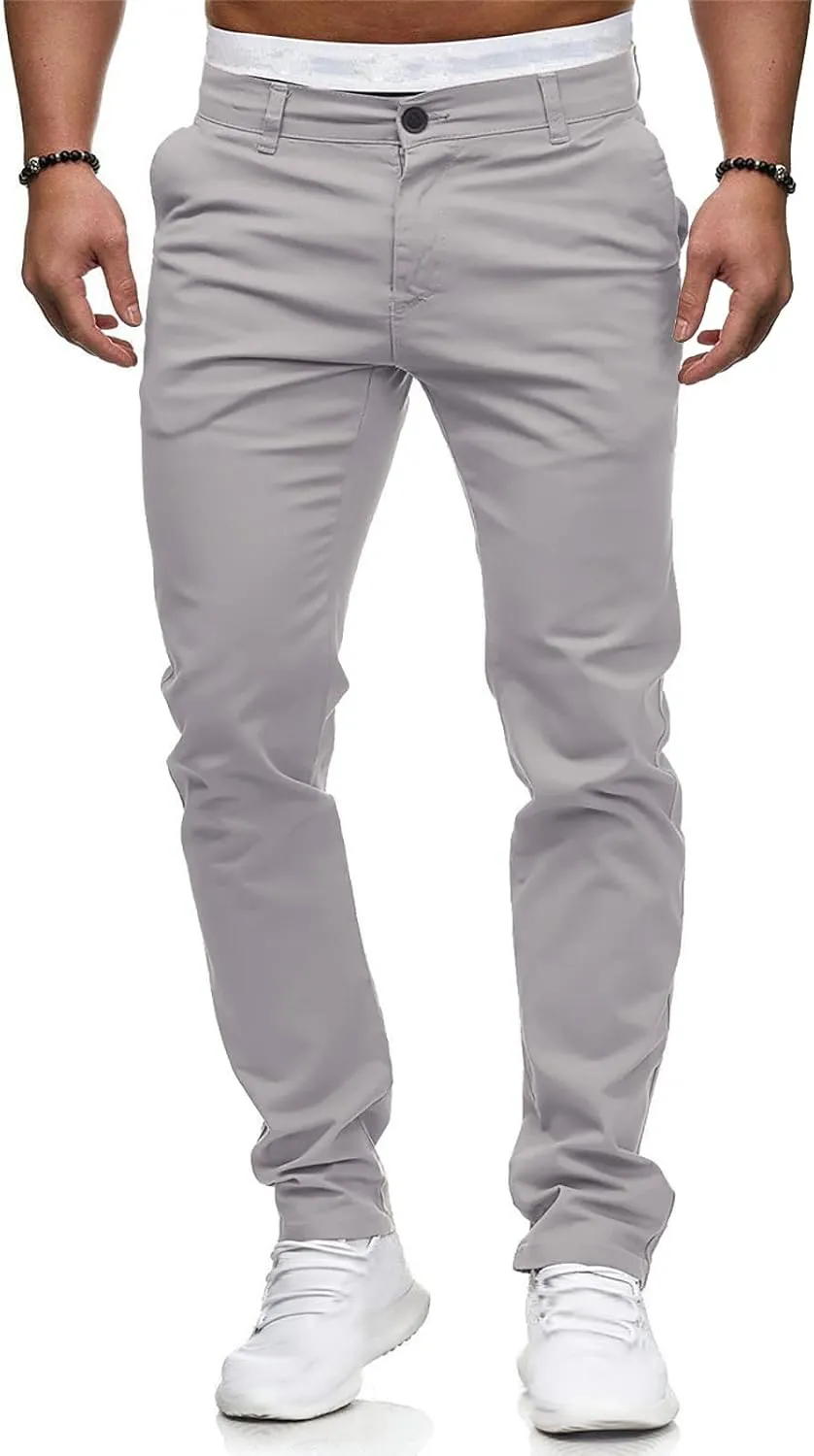 Men's Stretch Dress Pants Slim Fit Skinny Suit Pants Flat Front Chino Pant Elastic Waist Lightweight Pant w/Pockets