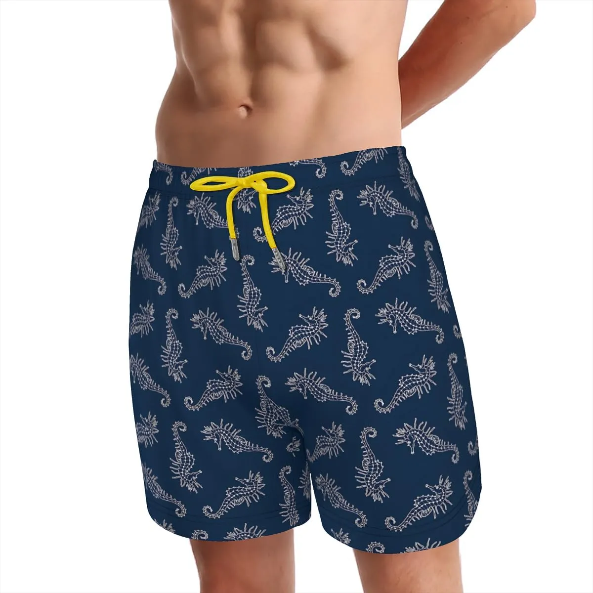 Men's Travel-Friendly Water Shorts Sea Horse Patterned Swim Trunks Vacation Travel Outdoor Sports Fitness