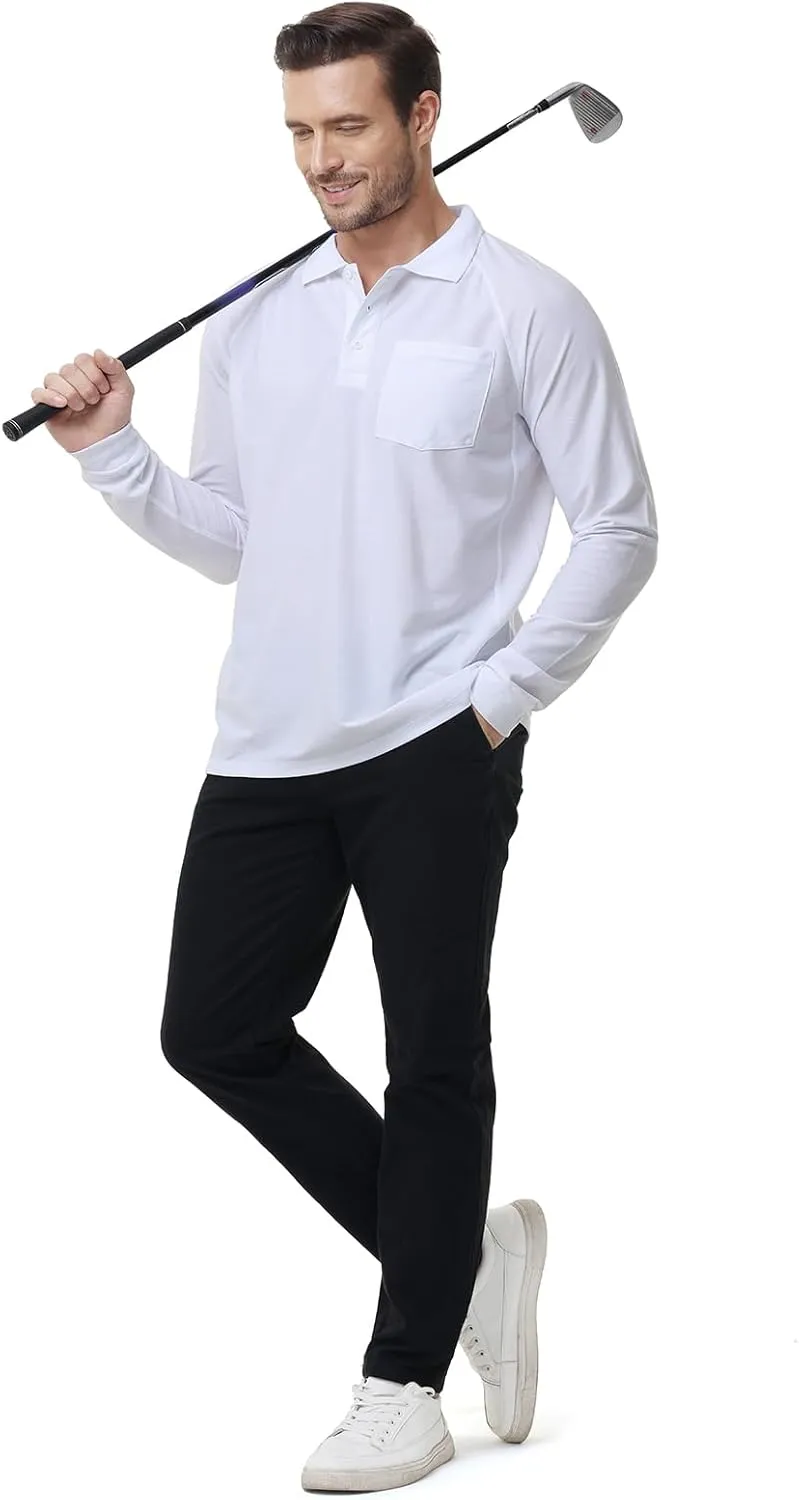 MOHEEN Men's Pique Polo Shirts Dry Fit UPF 50  Long Sleeve Golf Shirt Big and Tall M-6XL