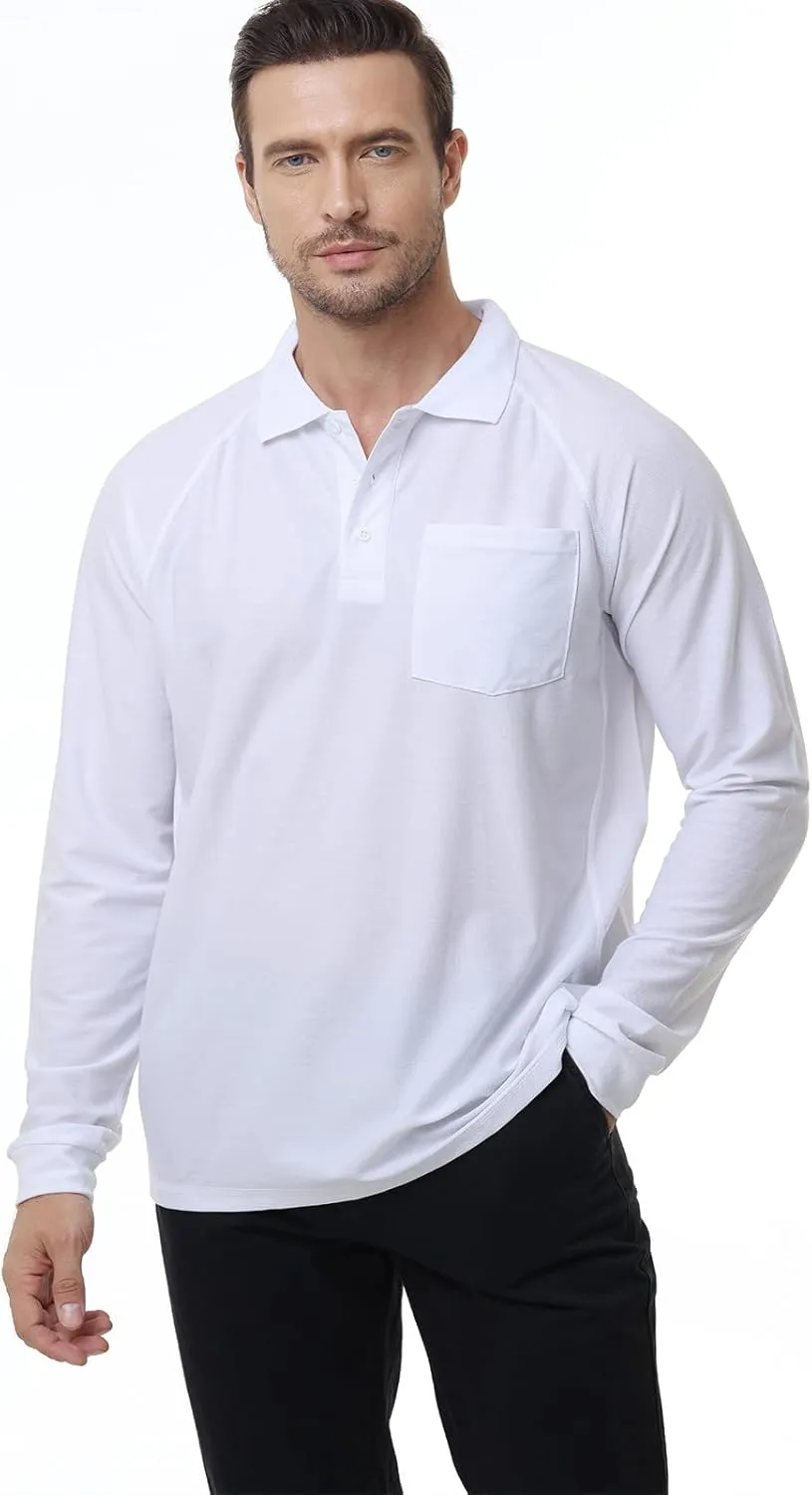 MOHEEN Men's Pique Polo Shirts Dry Fit UPF 50  Long Sleeve Golf Shirt Big and Tall M-6XL