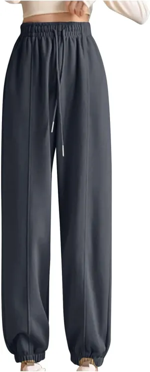 NATHGAM Women's Sweatpants Winter Warm Fleece Lined High Waist Wide Leg Pants Lightweight Comfy Fashion Y2K Street Trousers