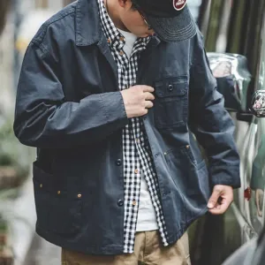 Navy Overize Utility Jacket  Classic Button-Up