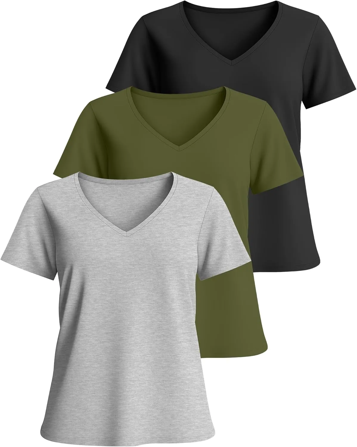 Neer 3 Pack Women's Plus Size T Shirts Short Sleeve V Neck Tops Solid Flat Hem Basic Loose Causal Tees